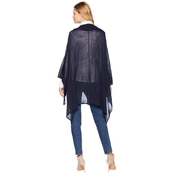 LAUREN Ralph Lauren Ruffle Ruana Navy One Size - Picture 3 of 4